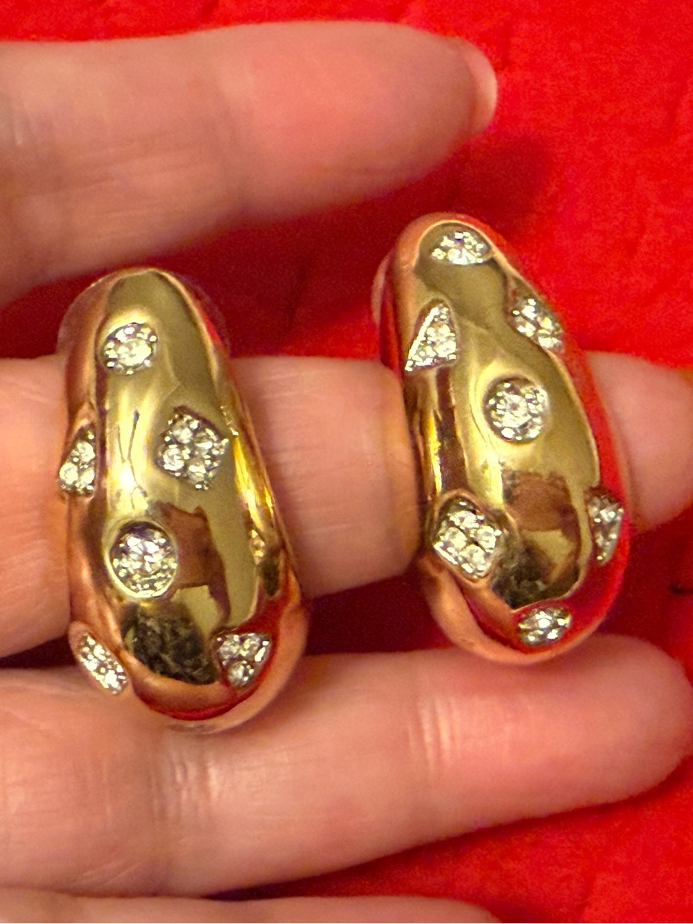 Large Chunky Gold Crystal Accent Dome Hoop Earrings - Women Jewelry